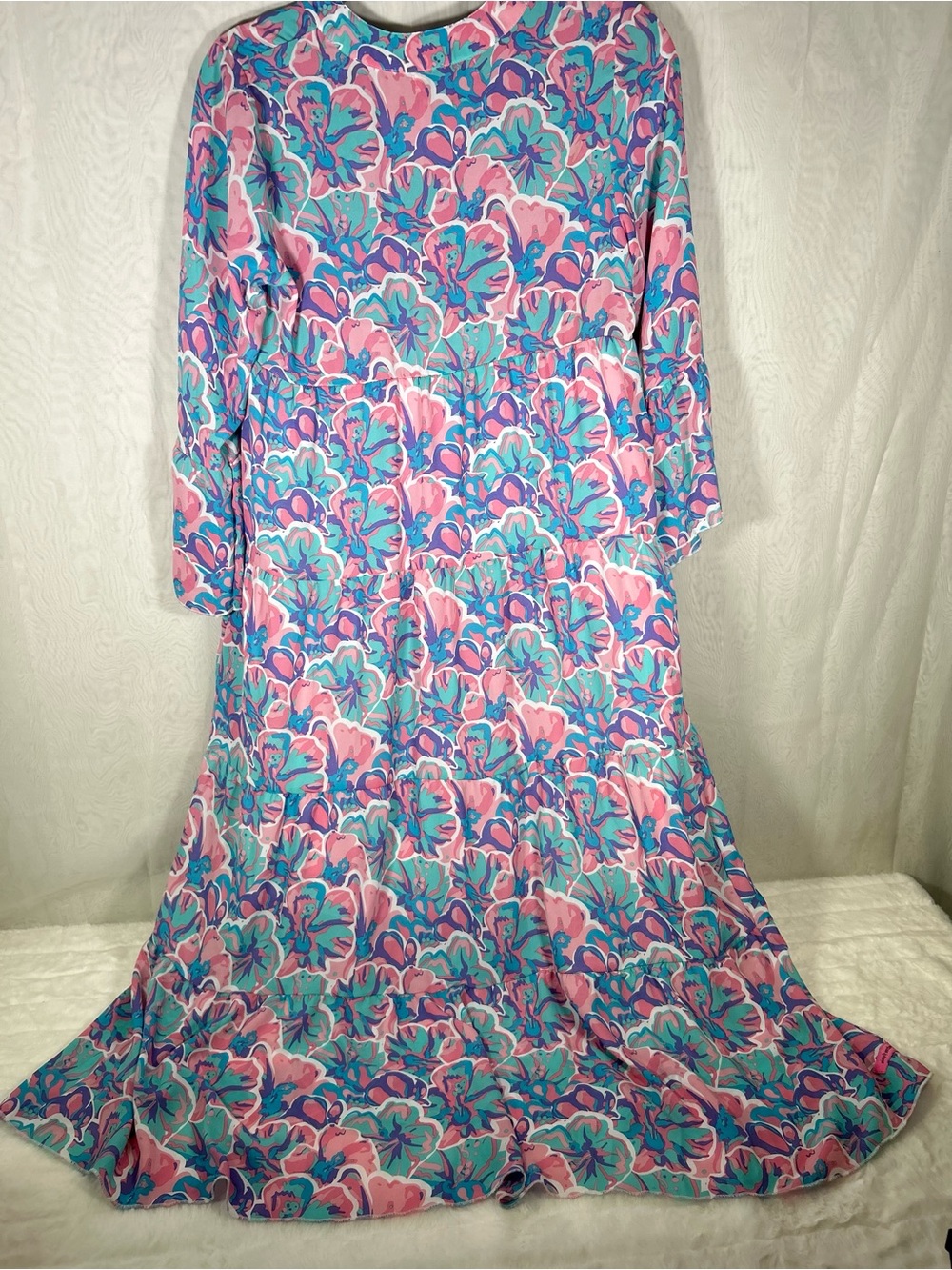 Simply Southern Pink Blue Tropical Tiered Maxi Dress NWT Small - Picture 2 of 6
